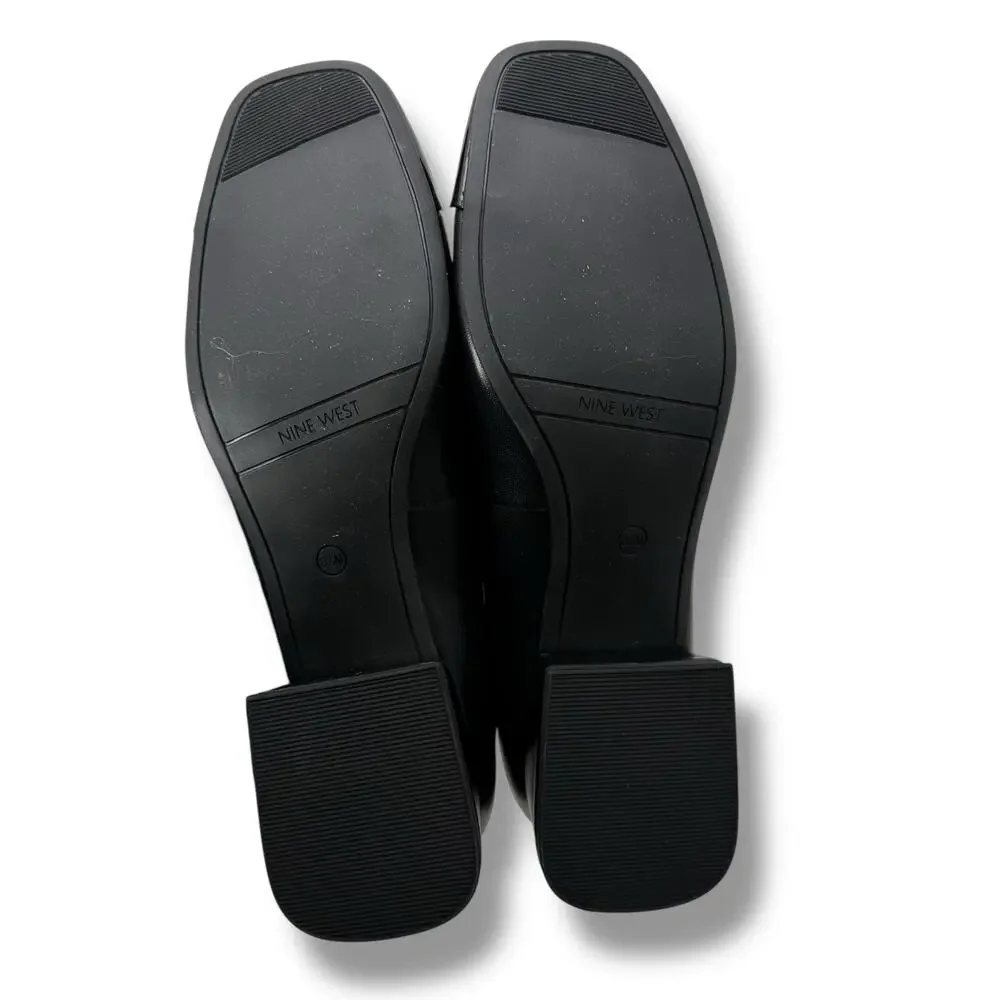 Nine West Black Leather Cap-Toe Low Block Heel Flats - Picture 9 of 11
